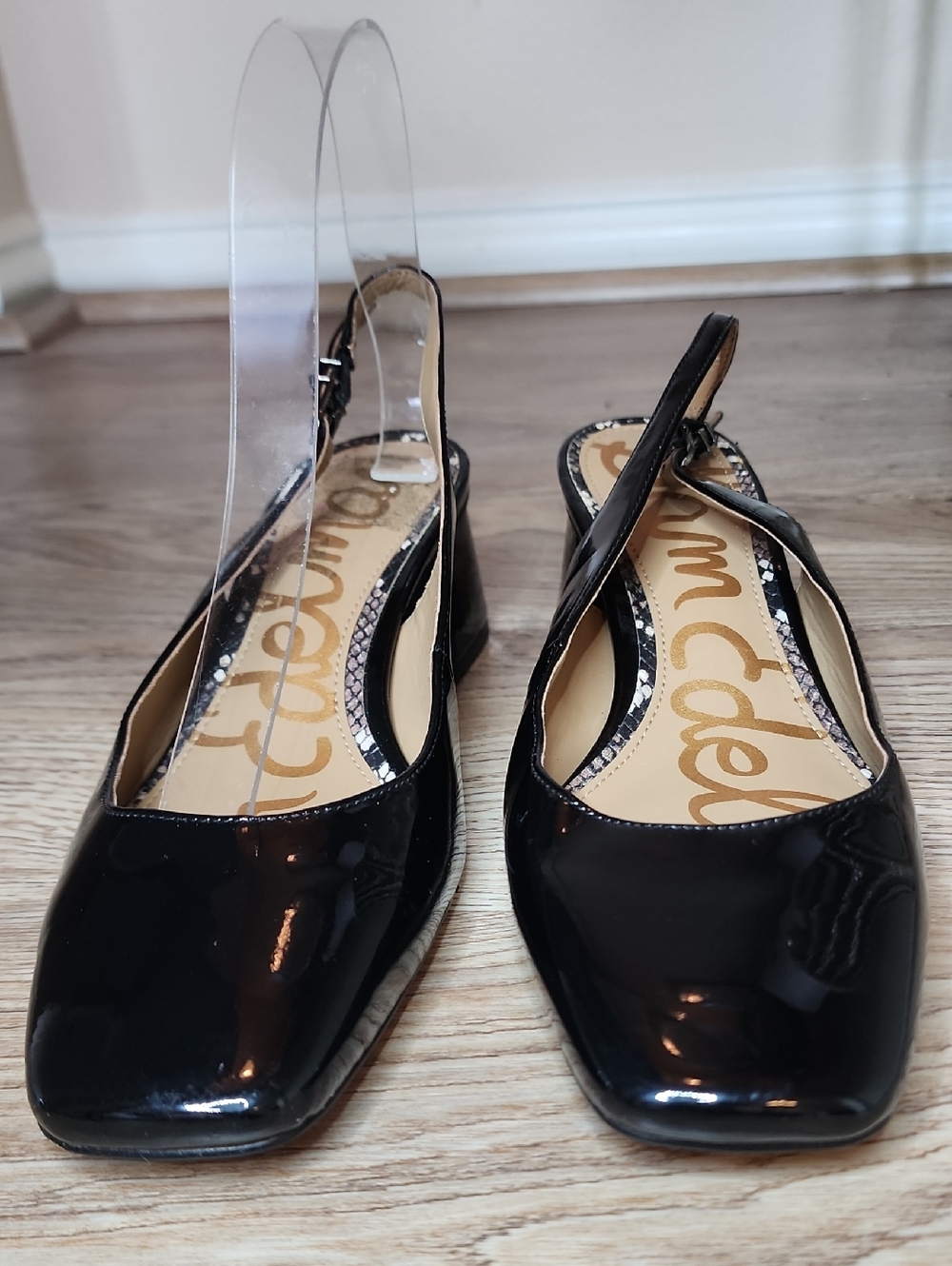 Sam Edelman Terra Square Toe Slingback Block Heel Black Patten Leather Shoes - Picture 3 of 16